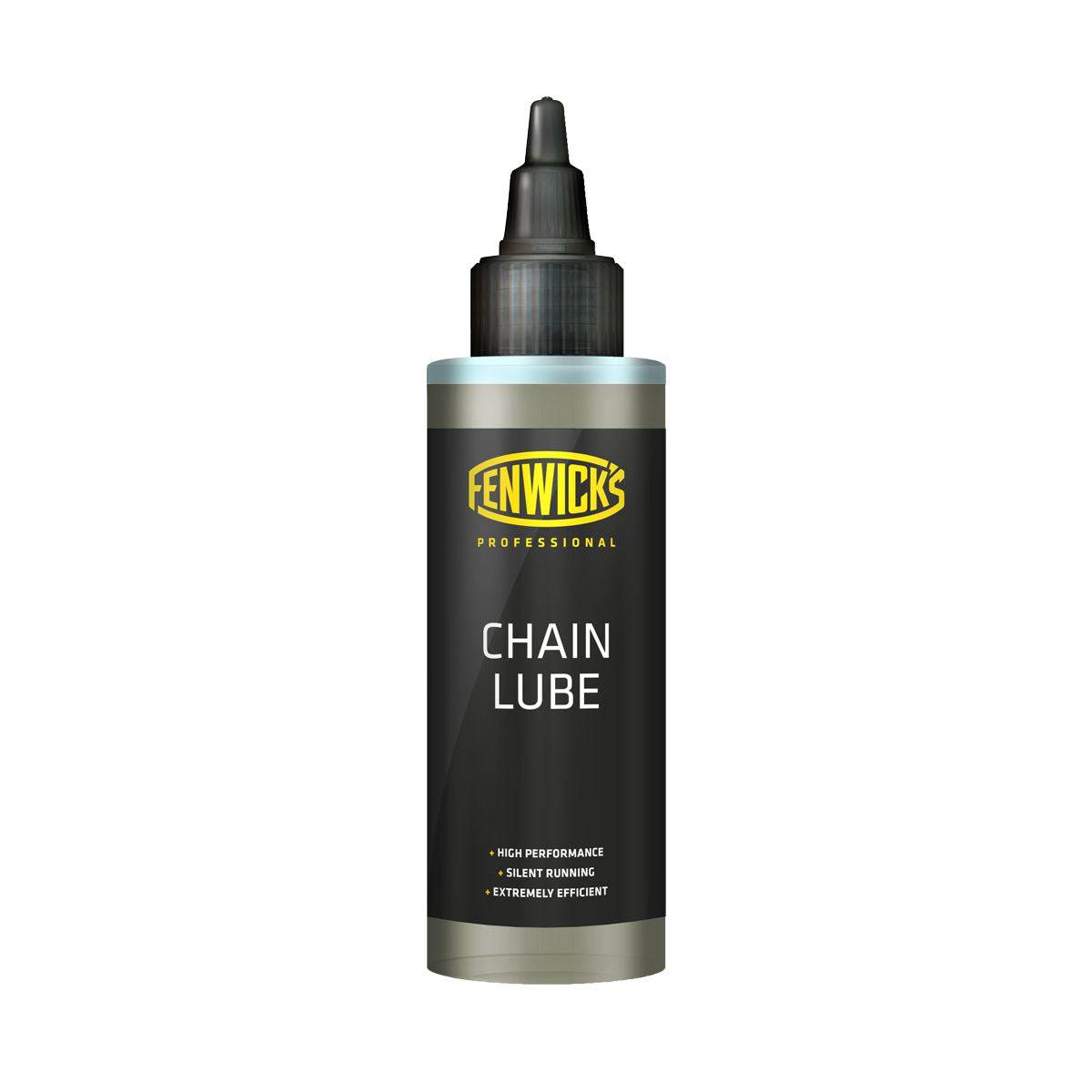 Fenwick's Professional Chain Lube 100ml bottle, durable lubricant for wet and dry conditions, suitable for workshop use.