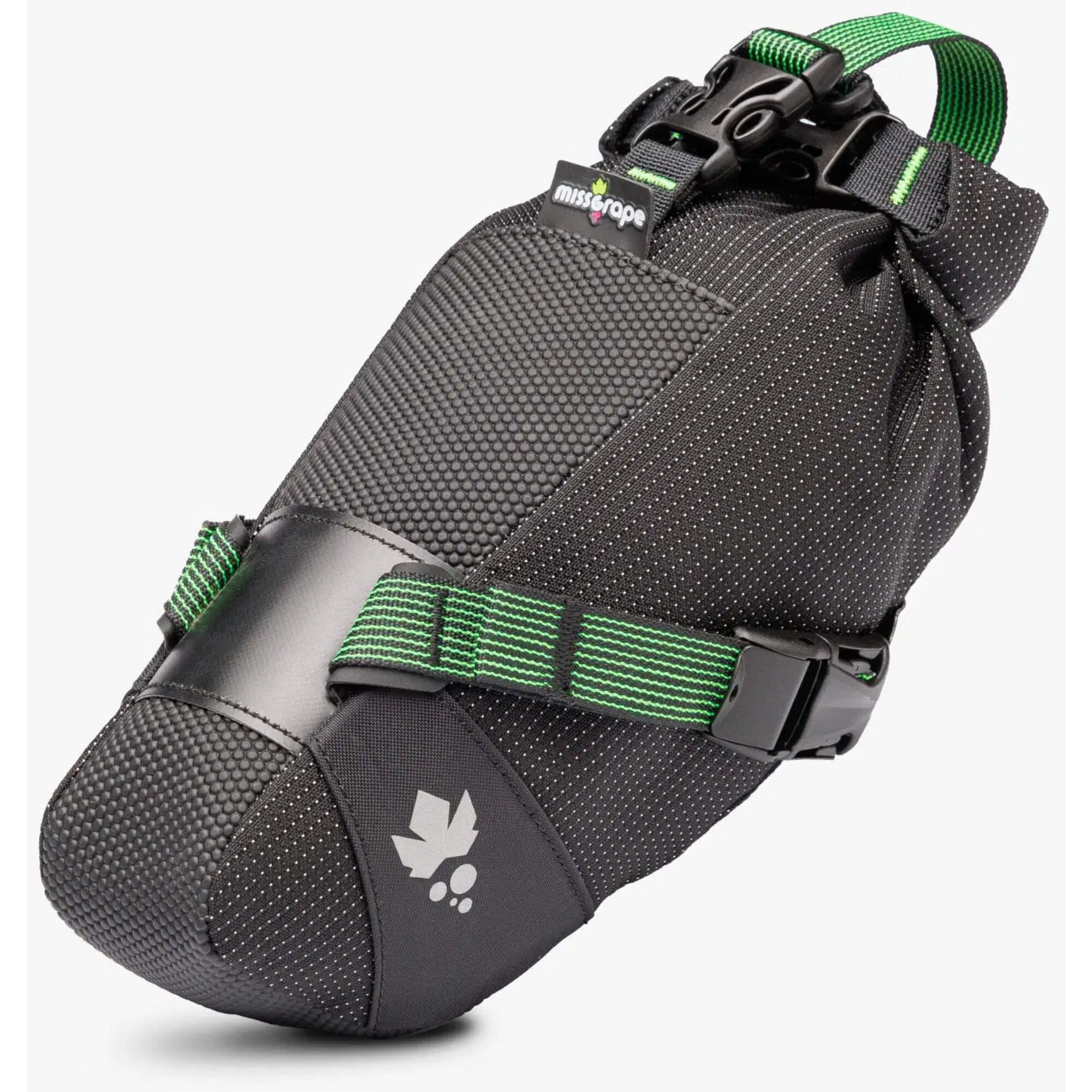 Miss Grape Cluster 2 Road waterproof saddle bag attached to a bicycle, compact cycling accessory with 2-litre capacity for storage.