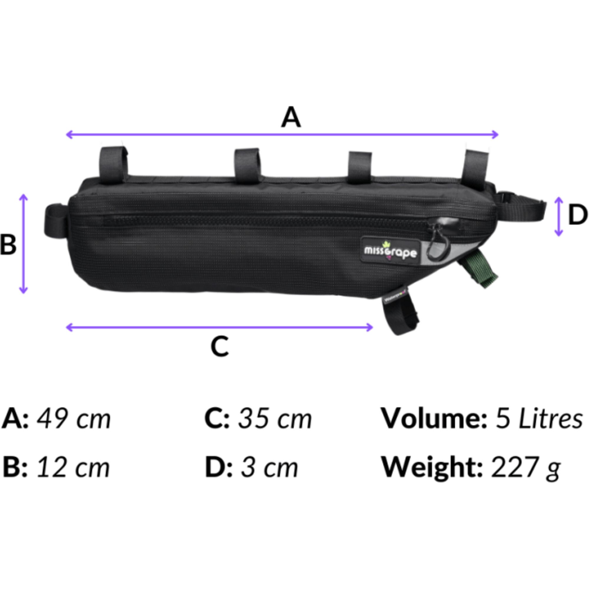Miss Grape Internode 5 Adventure waterproof frame bag for cycling, 5L capacity, mounted on bike frame for outdoor adventures