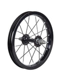 Trek Kickster 12-inch black spoked kids bike wheel, front or rear, without cassette, component for children's bicycles.