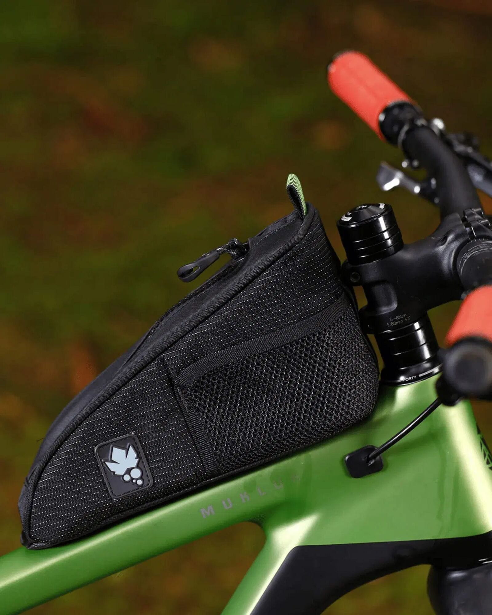 Miss Grape Node Adventure 2-Hole Frame Mount Toptube Bag for bikepacking, black accessory with secure mounting straps.