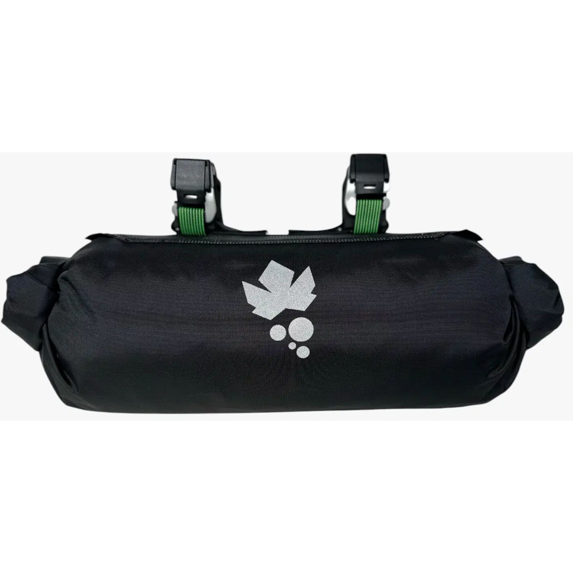 Miss Grape Tendril 4.10 waterproof handlebar bag showing adjustable straps and compact design for bike accessories.