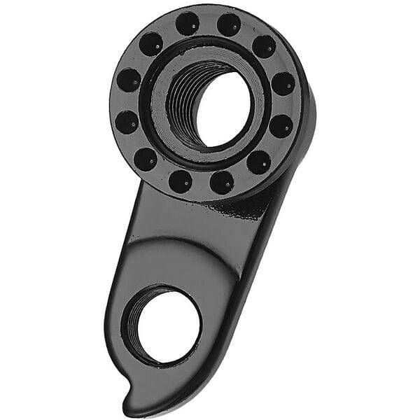 Black alloy M Part gear hanger for KTM bikes, cold-forged 6061 aluminum component, durable motorcycle gear accessory.