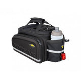 Topeak MTM TrunkBag DXP black bike rack bag with water bottle holder, weather-resistant and expandable for cycling accessories.