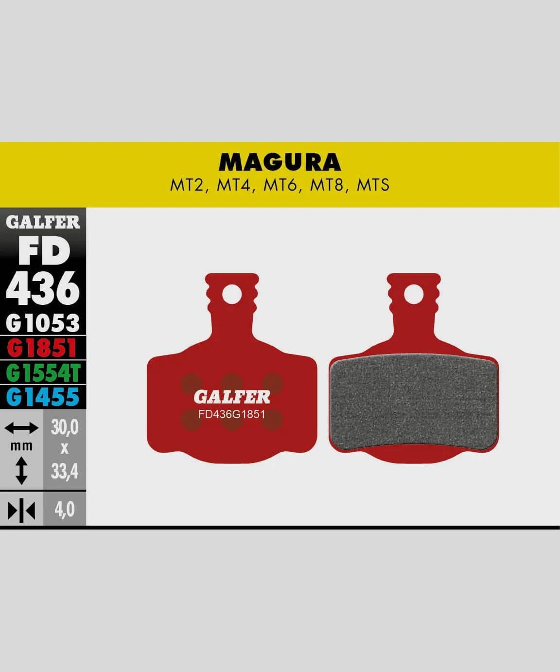 Galfer Advanced bike disc brake pads for trail, enduro, and e-MTB performance, showing close-up of brake pad components.