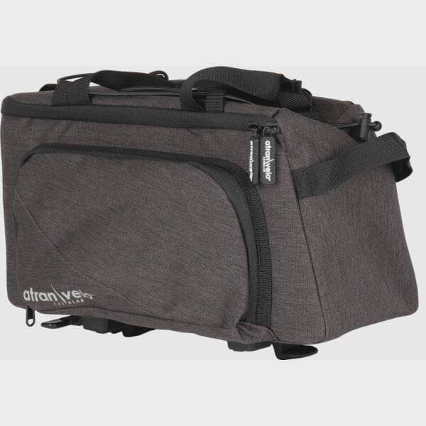AtranVelo ZAP Top AVS bike bag with expandable compartments and mini-panniers attached to a bicycle for cycling accessories storage