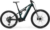 Merida eOne-Eighty FR 800 full suspension electric mountain bike with thick tires and sleek frame for off-road riding.