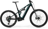 Merida eOne-Eighty FR 800 MY26 electric mountain bike with full suspension, black frame, and knobby tires for rugged trail riding.