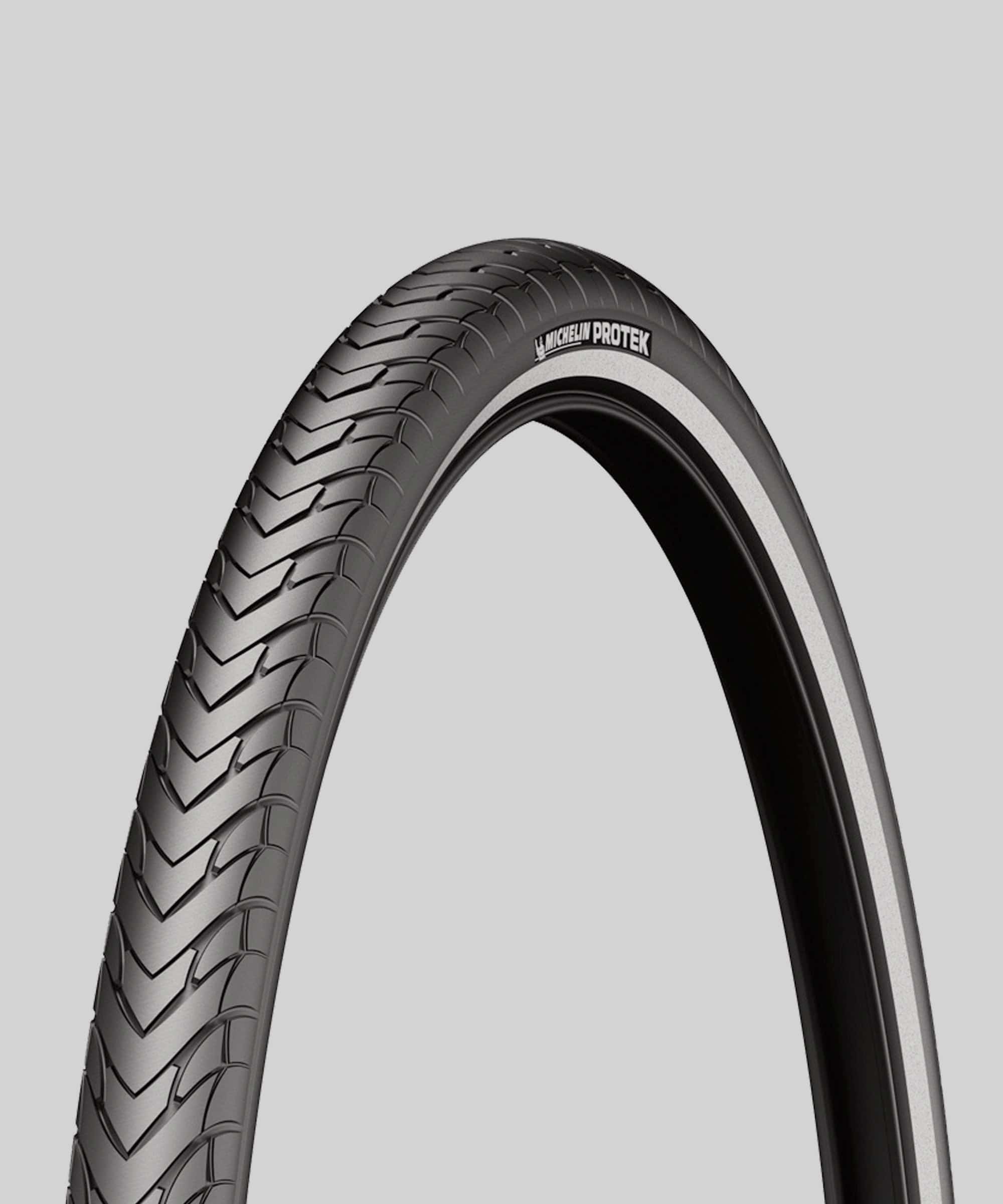 Michelin Protek bicycle tire for urban and e-bike, durable puncture-resistant tire with tread detail and sidewall branding.