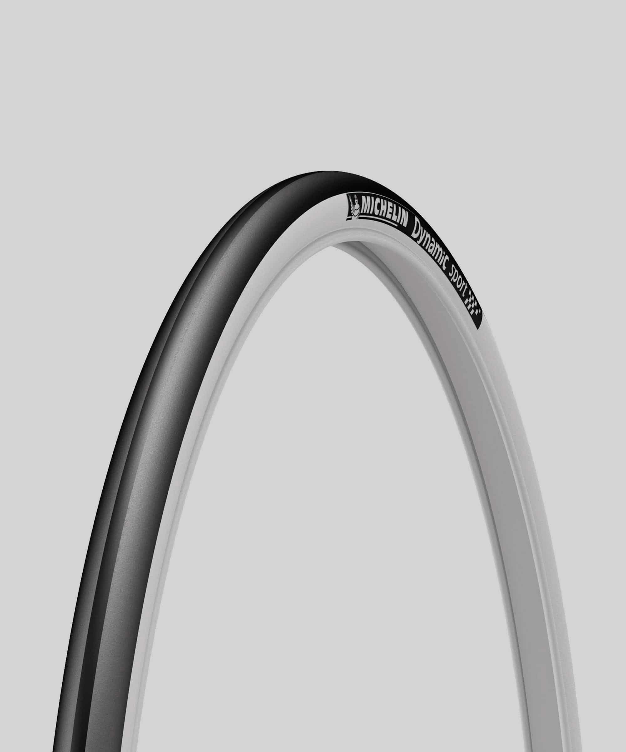 Michelin Dynamic Sport wire bead tyre for road cycling, showing the durable tread pattern and sidewall design.