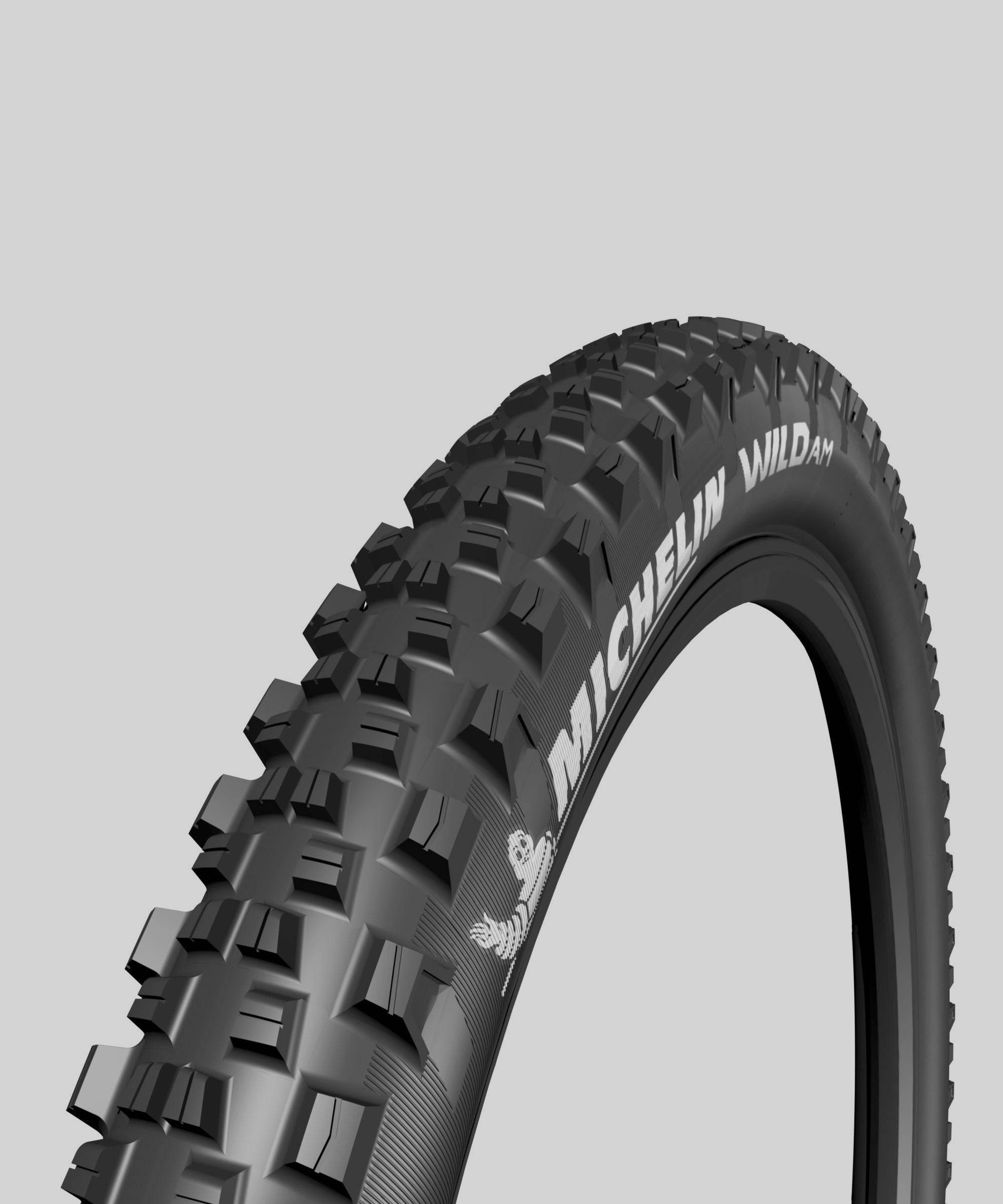 Michelin Wild AM MTB tire with tubeless ready trail shield casing, designed for aggressive mountain biking and trail performance.