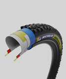 Michelin Wild Enduro Rear Racing Line 29-inch tubeless-ready mountain bike tire mounted on wheel, showcasing tread pattern and sidewall.