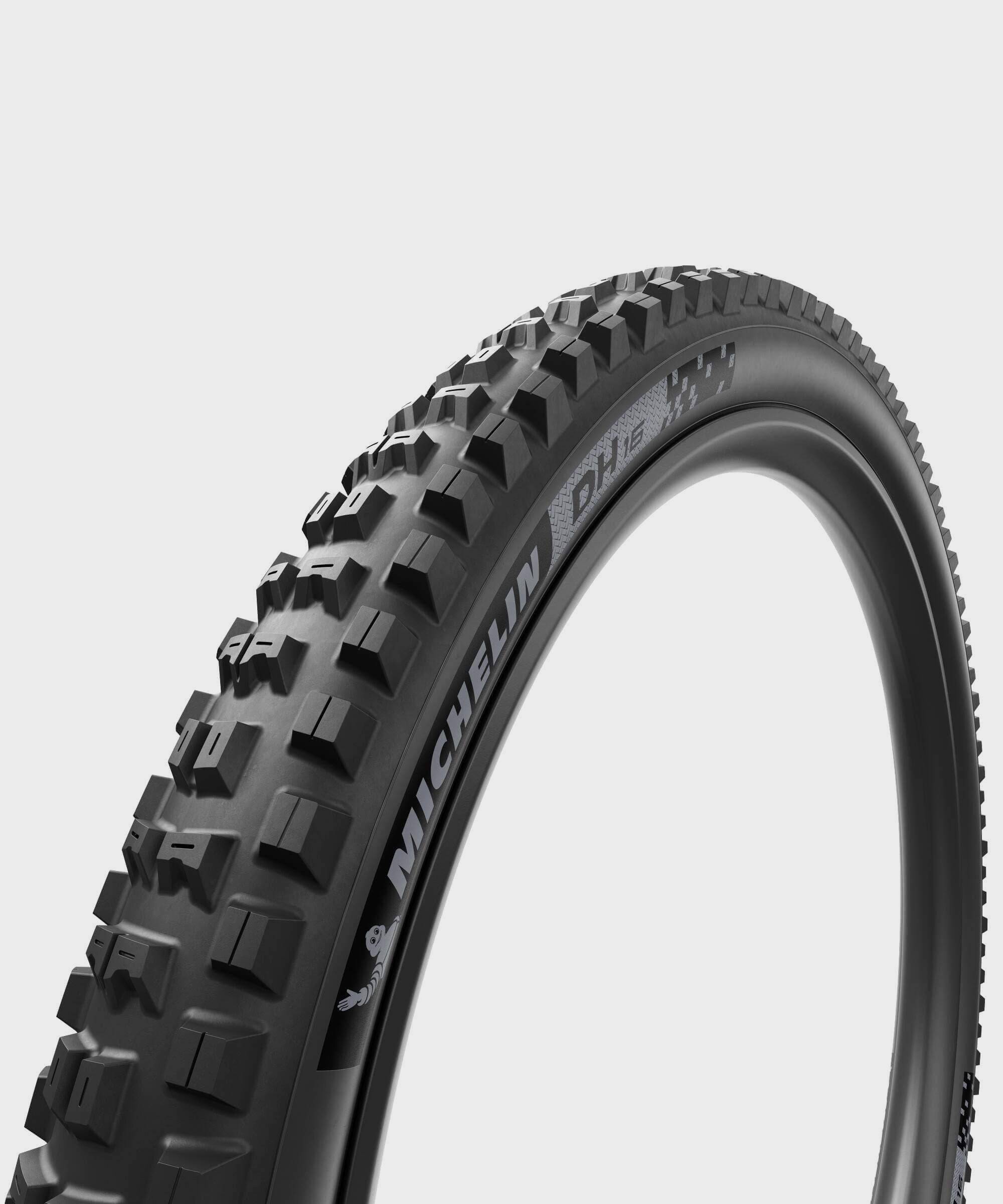 Michelin DH16 Racing Line downhill MTB tire tubeless-ready for 27.5 and 29-inch mountain bikes, showcasing the tread pattern.