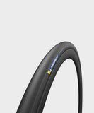 Michelin Power Cup high performance road cycling tyre mounted on a wheel, showcasing its sleek tread and sidewall design.