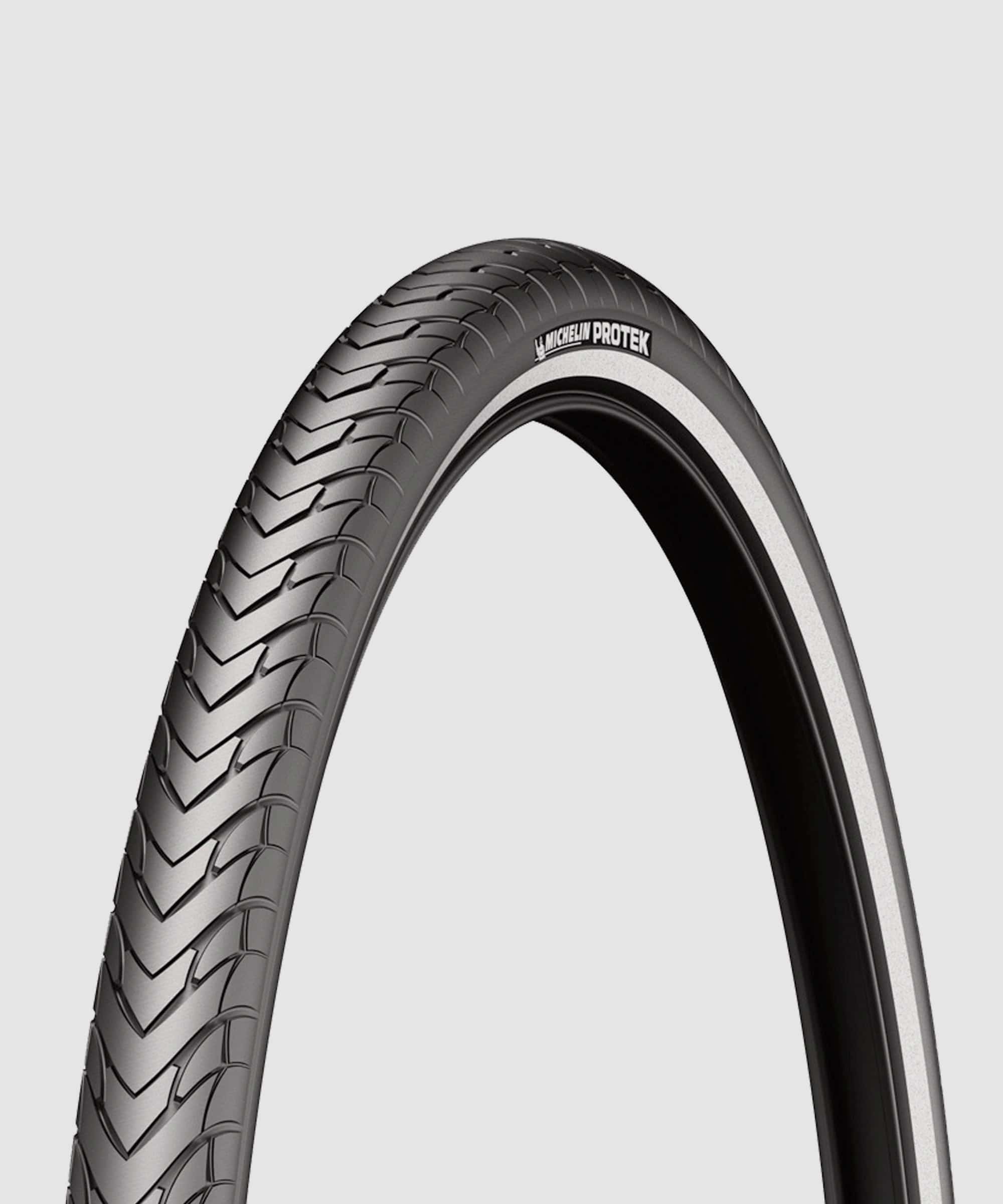 Michelin Protek bicycle tire, durable urban and E-bike puncture-resistant component with tread pattern for city cycling.