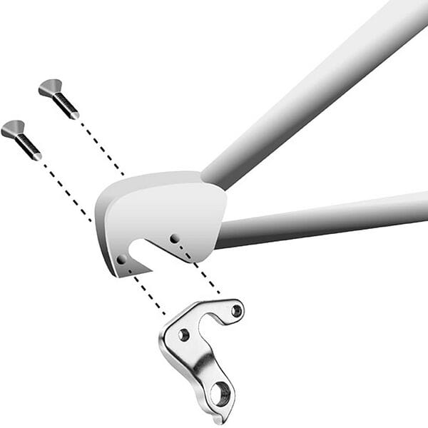 Durable M Part gear hanger for Scott bikes, replacement bike component, shown mounted on a bicycle gear system.