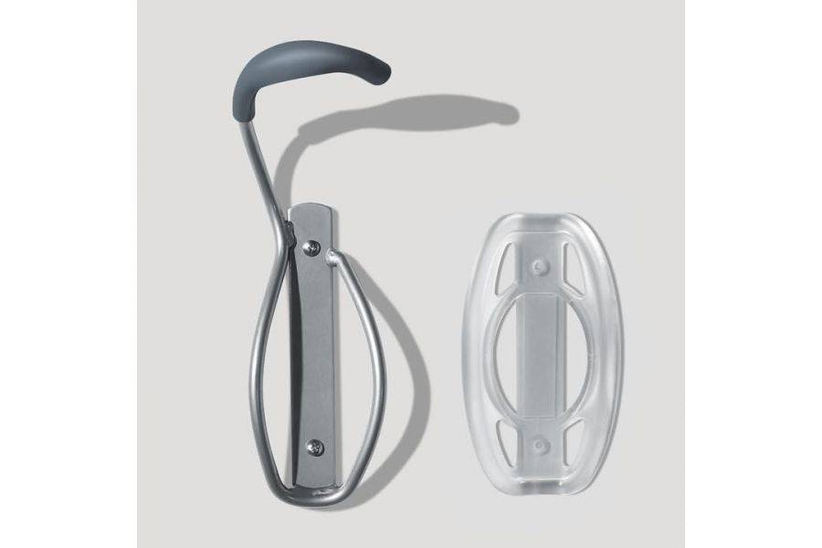 Black Delta bike hook with tray for fat tire bikes, holds tires up to 3.5 inches, designed for bike storage accessories.