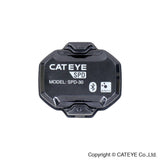 Cateye magnetless speed sensor with Bluetooth and ANT+, waterproof IPX7, designed for bike accessories, shown attached to bicycle wheel.