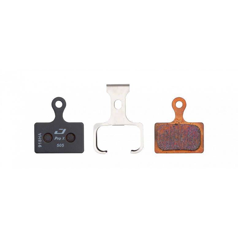 Jagwire Pro Extreme Sintered Disc Brake Pads for Shimano and Riderever bike brake systems, shown with metal backing and friction material