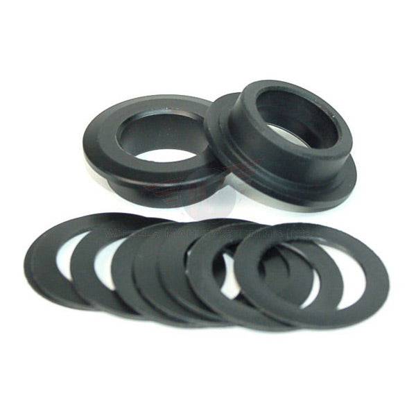 Wheels Manufacturing 386Evo to 24mm crank spindle shims for Shimano HollowTech-II components, metal spacers for bike crank compatibility.