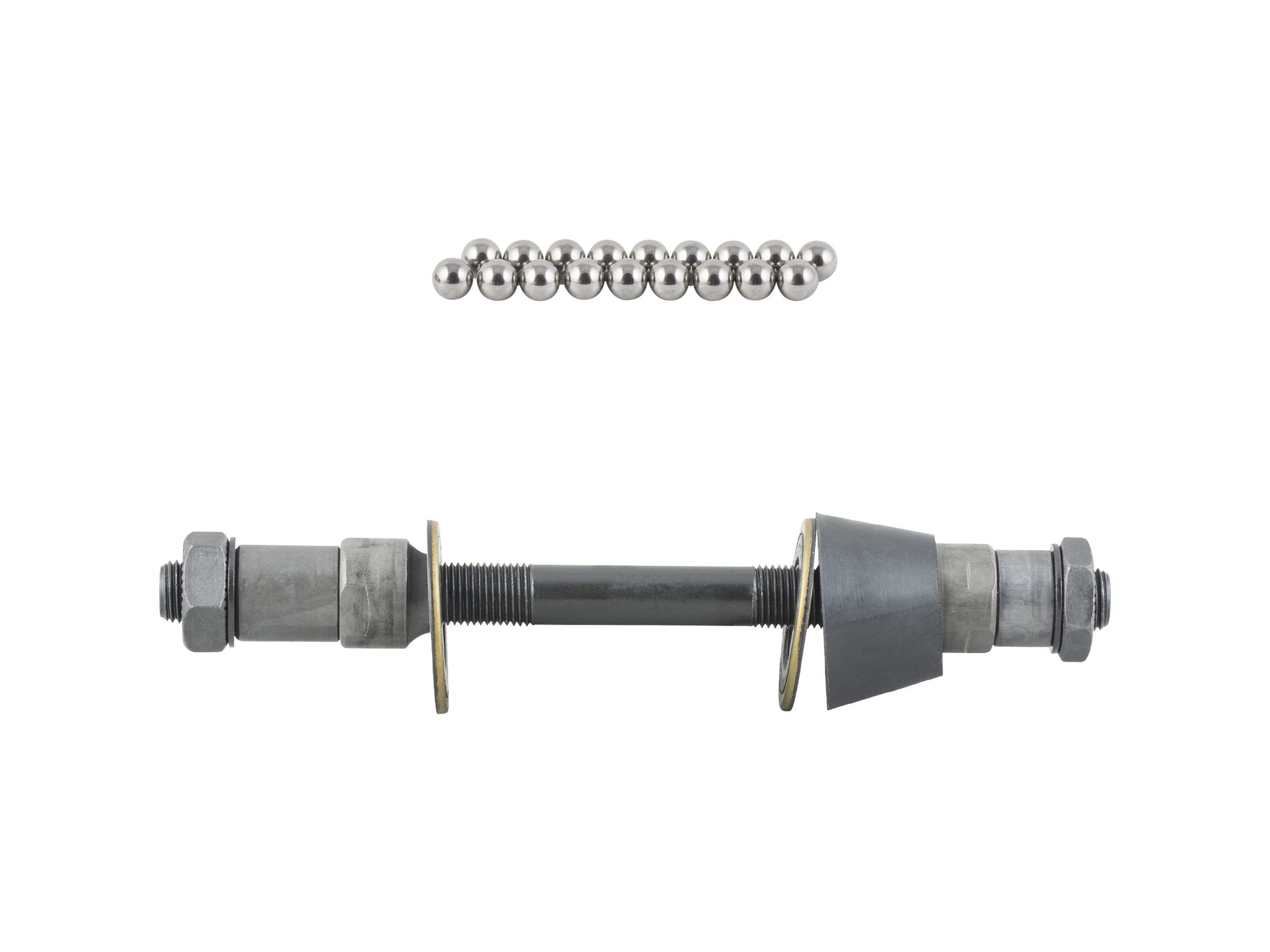 Trek Bontrager rear freewheel hub axle kit in silver and black, 135mm old spacing, for bike components, shown in close-up.