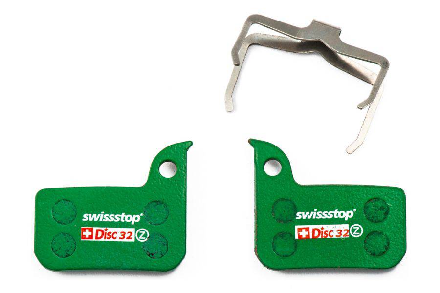 SwissStop Disc 32 brake pads for SRAM Road G1 Red eTap AXS, Force, Rival Green Disc C bike components, shown in the image.