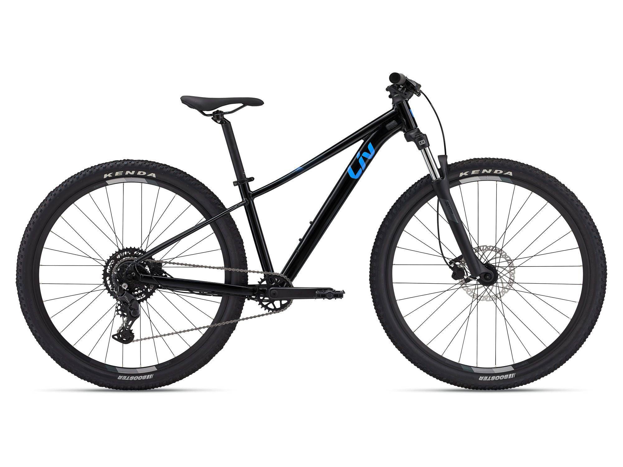 Liv Tempt 2 women's 2024 mountain bike with Shimano CUES U4000 drivetrain and disc brakes, shown in a natural outdoor setting.