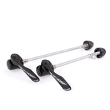 Halo Road Race quick release skewers with alloy handles and chrome-plated shafts for bike wheel security.