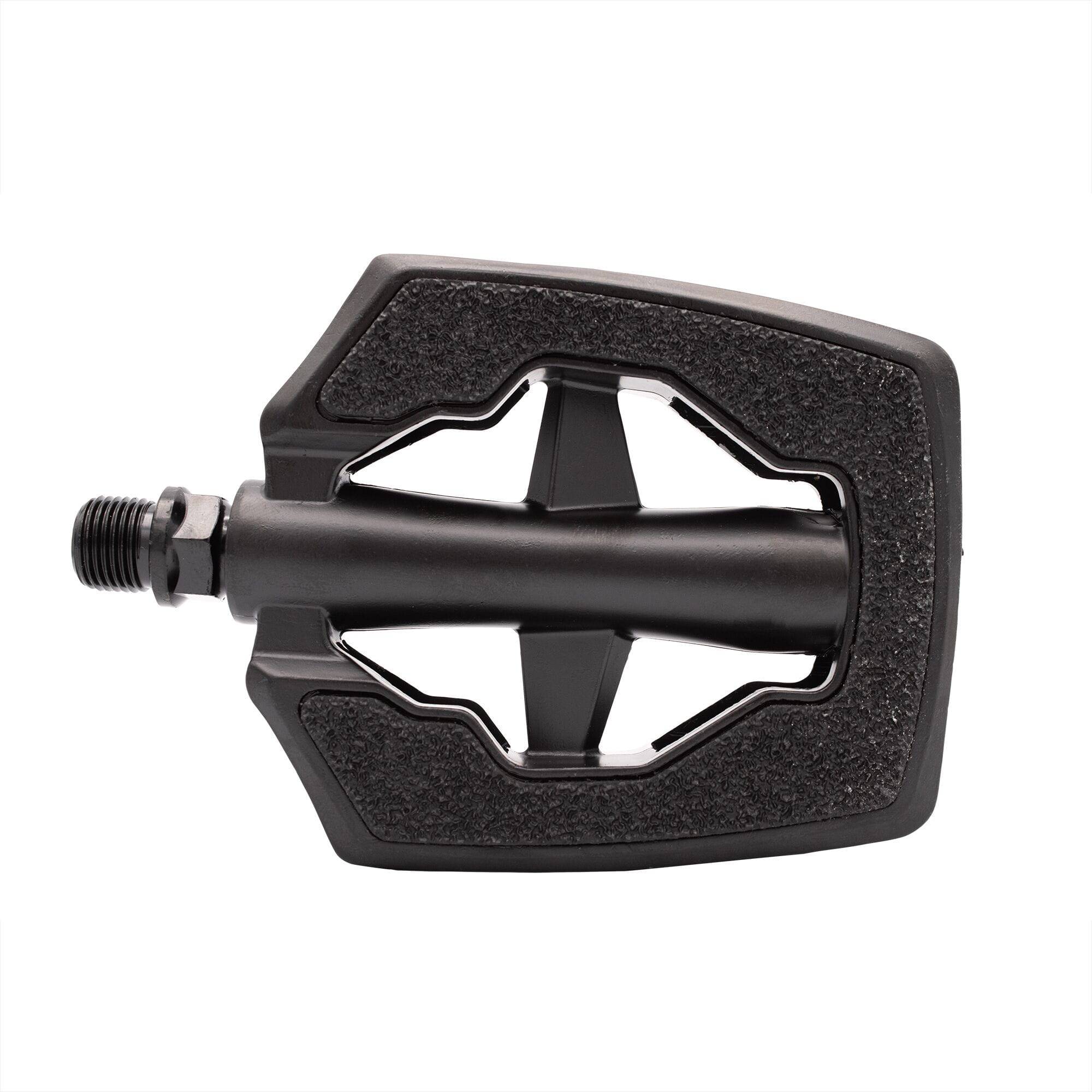 M Part SANDBLOCK© alloy bike pedal with anti-slip grip and reflector, suitable for MTB and urban cycling, in black with textured surface.