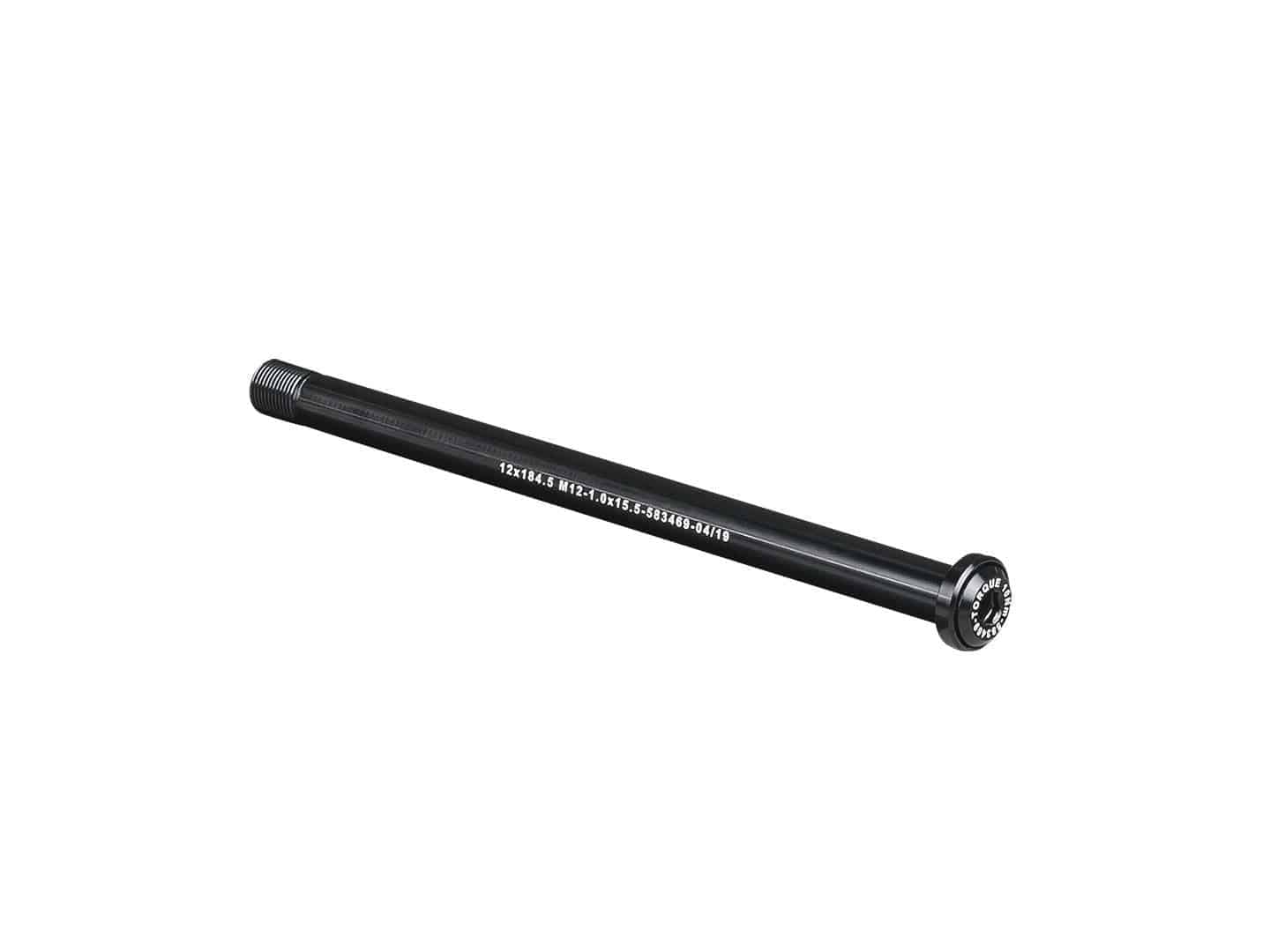 Bontrager Switch Lever Rear Thru-Axle 184mm black with 6mm hex key compatible component for bike wheel attachment.