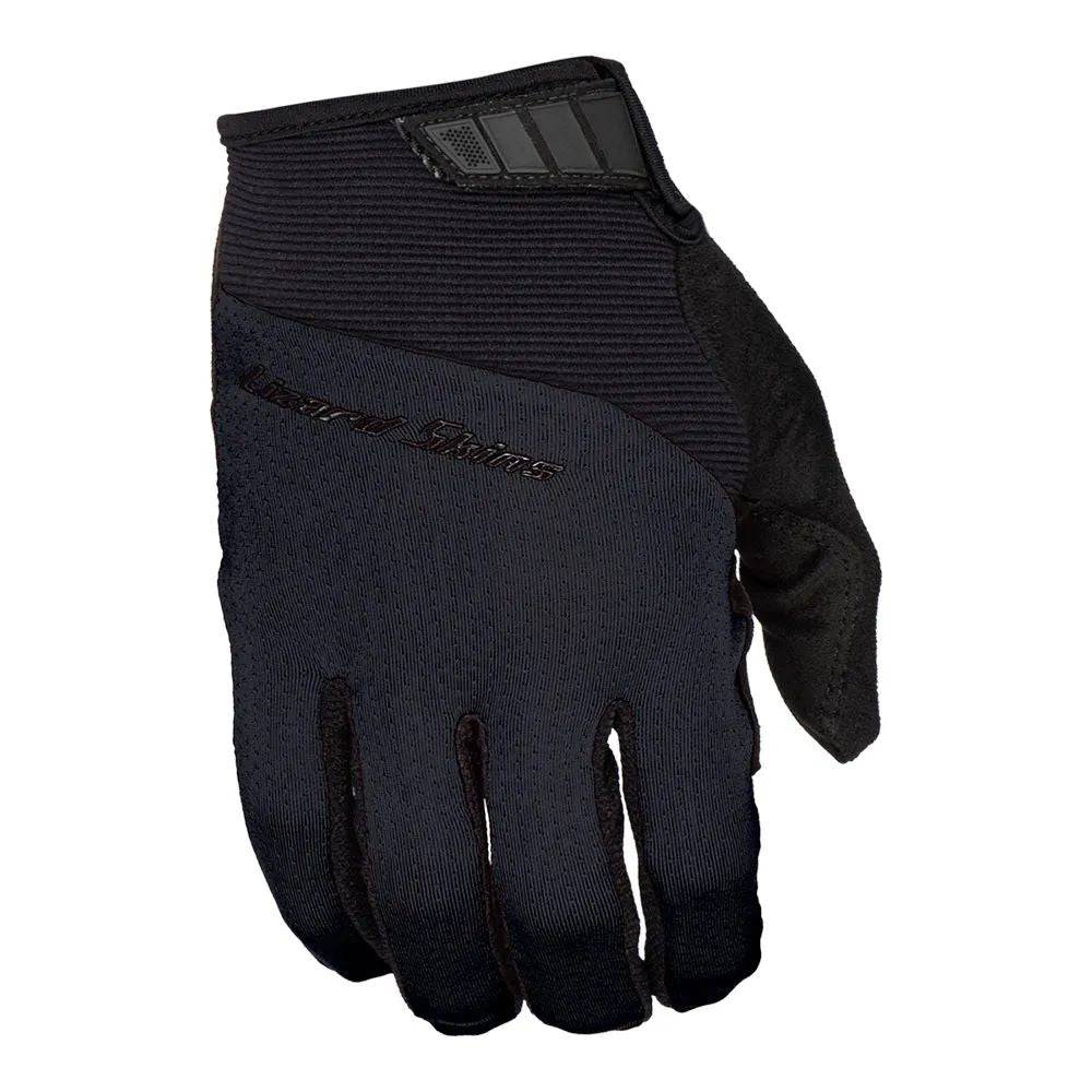 Lizard Skins Monitor Traverse gloves with AX suede palm and gel padding for enhanced grip and comfort in cycling or climbing.