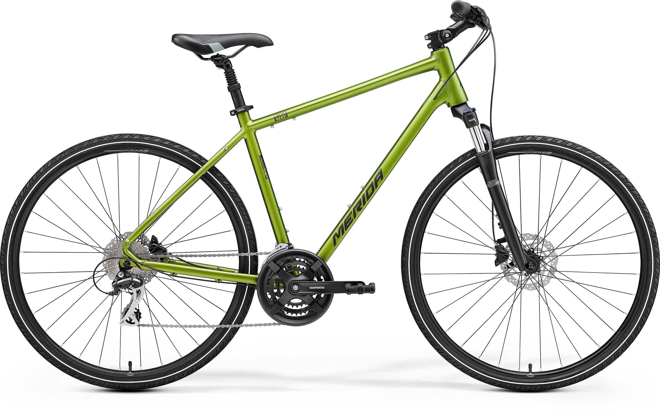 Merida Crossway 20D hybrid bike with Shimano Acera gears and disc brakes, featuring a lightweight frame and ergonomic design.
