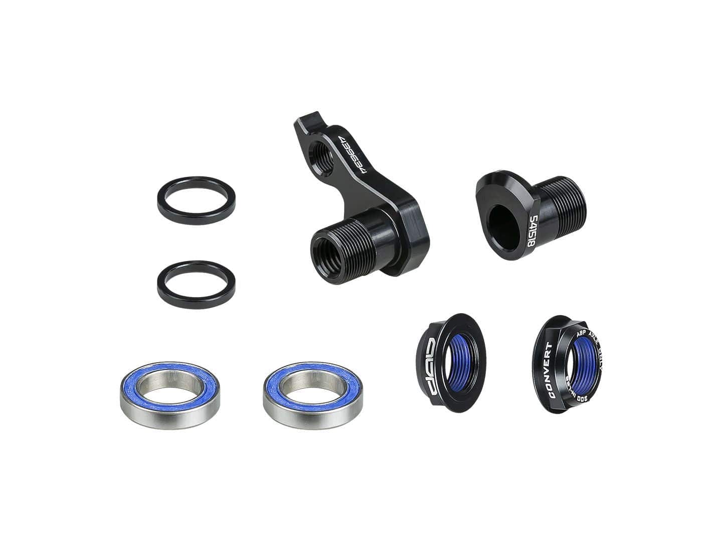 Trek ABP Convert 2 Dropout Kit with 12mm axle in black, bicycle component upgrade for full suspension bikes.