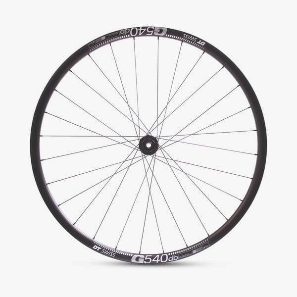 Black M Part Wheels gravel front wheel with DT 370 hub and DT 540 rim, 700c size, featuring TLR tubeless-ready design.