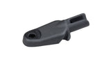 Trek black road brake housing stop with Di2 wire cutout for Shimano E-Tube routing, designed for bike component installation.
