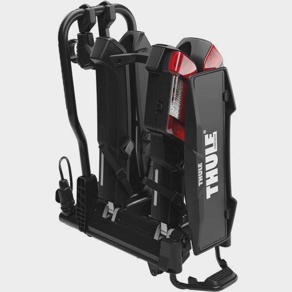Thule EasyFold 3 tow bar bike carrier with two bike slots, AcuTight system, 13-pin towbar rack for secure transport.