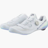 Shimano S-PHYRE RC9 PWR road cycling shoes with BOA Li2 closure system, black with sleek design and branding.