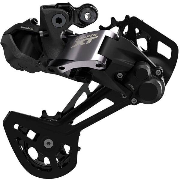 Shimano Deore XT RD-M8150 Di2 12-speed rear derailleur with SGS long cage and Shadow+ design for mountain bike components.