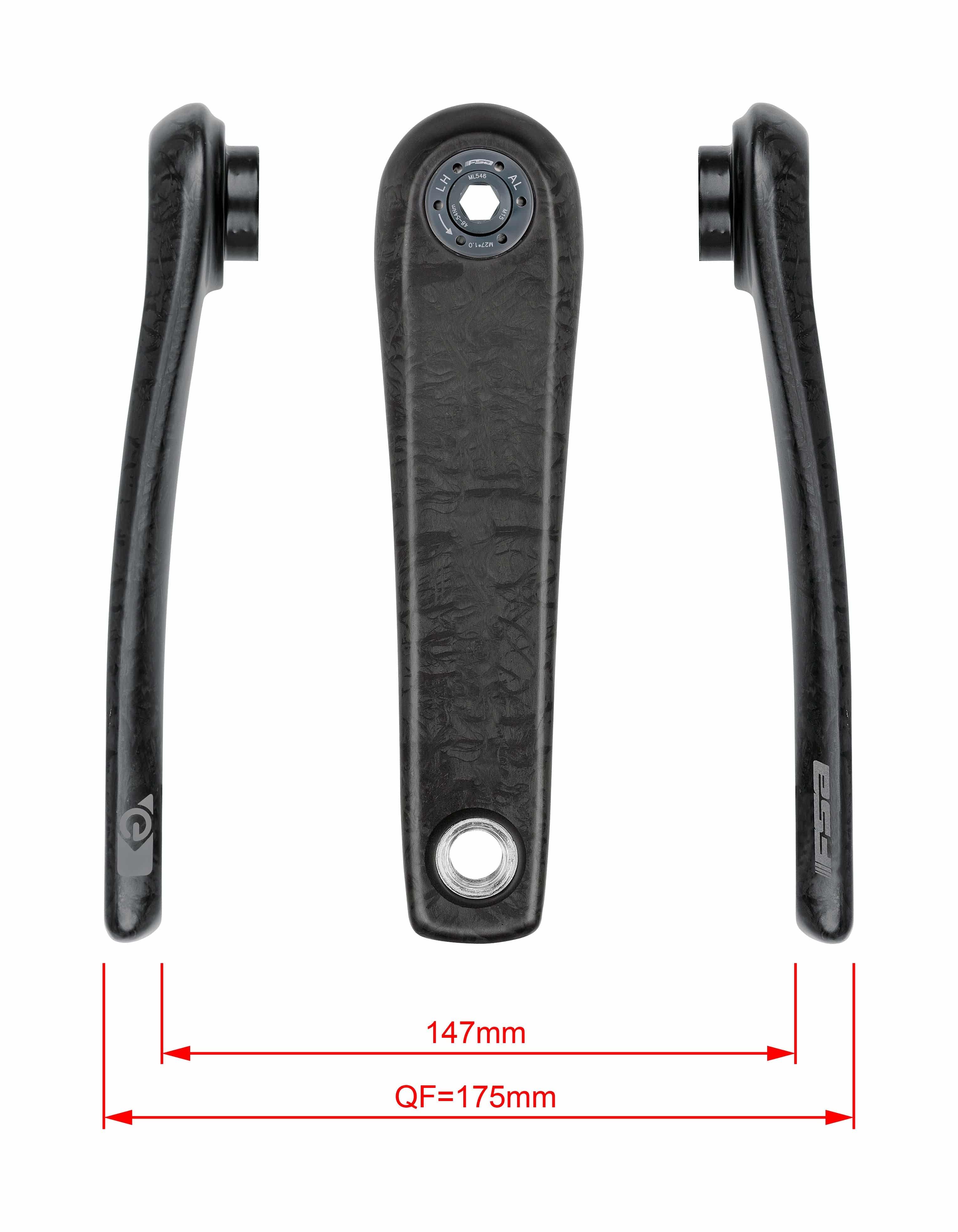 FSA Ebike Chainset CK-702 ISIS Drive black crankset with 160mm length and 22.0mm spindle for e-bike components