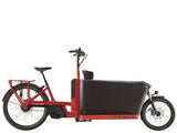 Trek Fetch+ 4 electric cargo bike with Bosch Performance Line CX motor and customizable child seating in a city street setting.