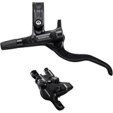 Shimano Deore hydraulic brake lever and 2-pot post mount caliper for mountain bikes, black components with detailed branding.