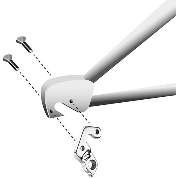 Durable M Part gear hanger for Scott bikes, replacement bike frame component, shown attached to a bike frame.