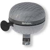 Basil Noir silver metallic bicycle bell with snakeskin design, 60mm size, for urban riding accessories.