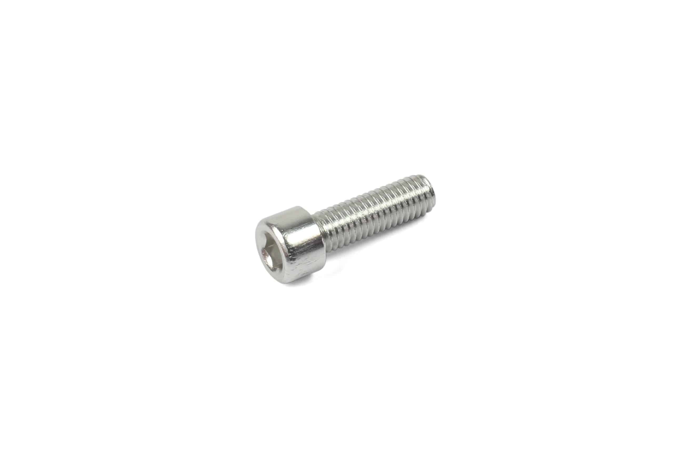 Hope M5 X 16 aluminium cap screw for bicycle components, shown close-up with threading and hex head for cycling bike spares.
