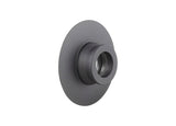 Black Bontrager Aeolus RSL 12mm axle end cap for 100mm old front hub, component part for bicycle wheel axle.
