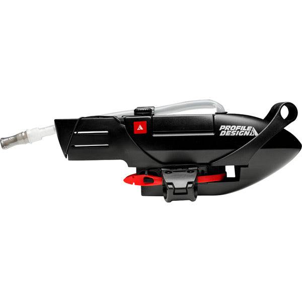 Profile Design FC25 hydration system with GPS mount and dual-position straw in black, shown with water reservoir and accessories.