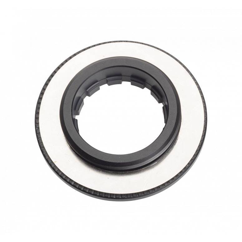 Jagwire Centerlock lockring for bike rotors, black, designed for 9mm-12mm axles, bike component replacement, close-up view