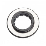 Jagwire Centerlock lockring for bike rotors, black, designed for 9mm-12mm axles, bike component replacement, close-up view