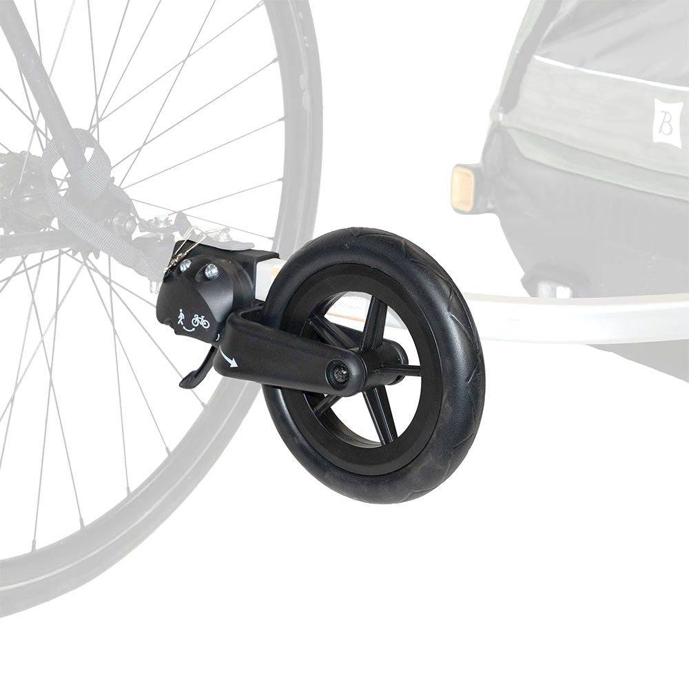Burley 1 Wheel Stroller Kit for bike trailers, accessory with mounting hardware and spares, designed for easy attachment.