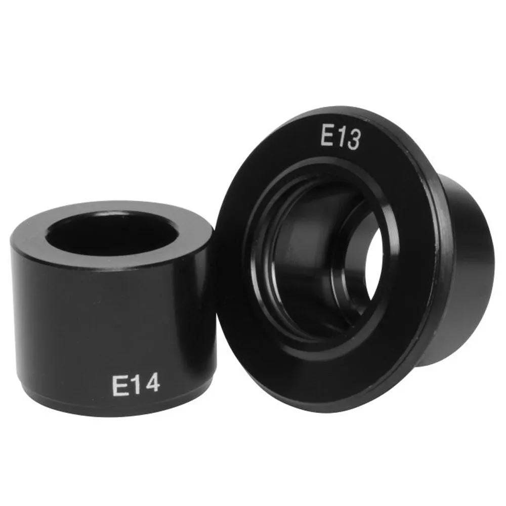 Stan's NoTubes E-SYNC NEO rear end caps for 12x135/150 6-bolt E13/E14 hubs, shown attached to the hub.